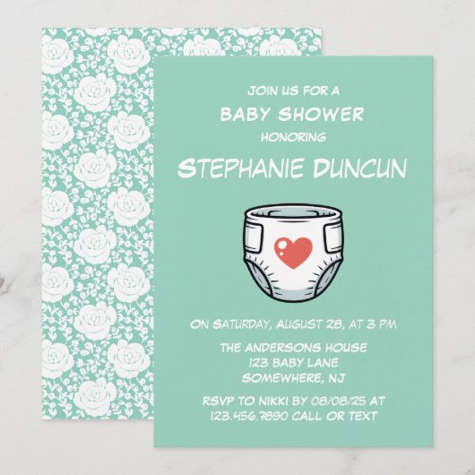 Luier Met Een Rode Hart Baby Shower Kaart (Voorkant / Achterkant)