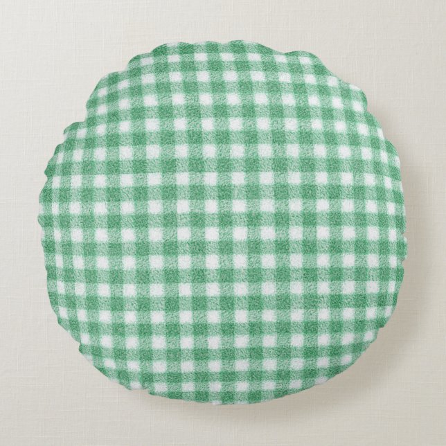 Luier Muntgroene Gingham  Rond Kussen (Voorkant)
