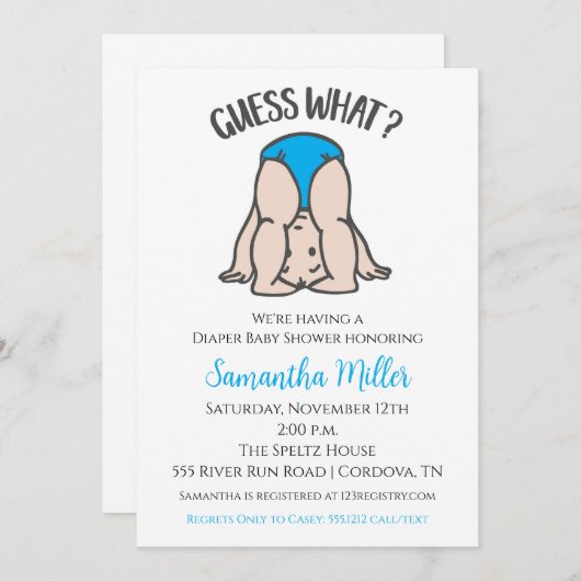 Luier Party Baby Boy Douche Uitnodiging (Voorkant / Achterkant)