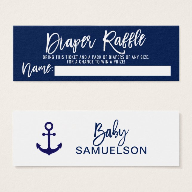LUIER RAFFEL Ticket Navy Nautisch Baby shower Mini Visitekaartjes (Voorkant /achterkant)