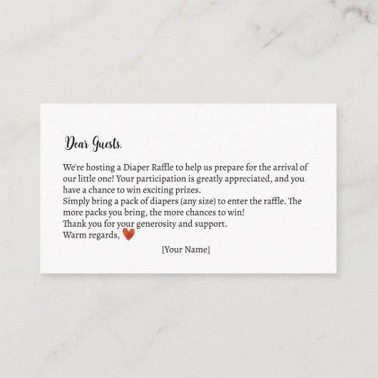 Luier Raffle Autumn Teddy Bear Baby shower Informatiekaartje (Achterkant)