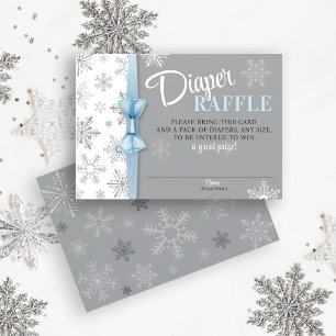 Luier Raffle Baby Boy Blauw Grijs Sneeuwvlok Winte Informatiekaartje