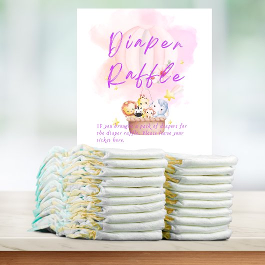 Luier Raffle Baby Dierensafari in Roze Reclamebord Met Voetstuk