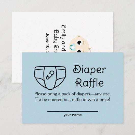 Luier Raffle Baby Jongen Blauwe Shower Enclosure K Kaart (Voorkant / Achterkant)