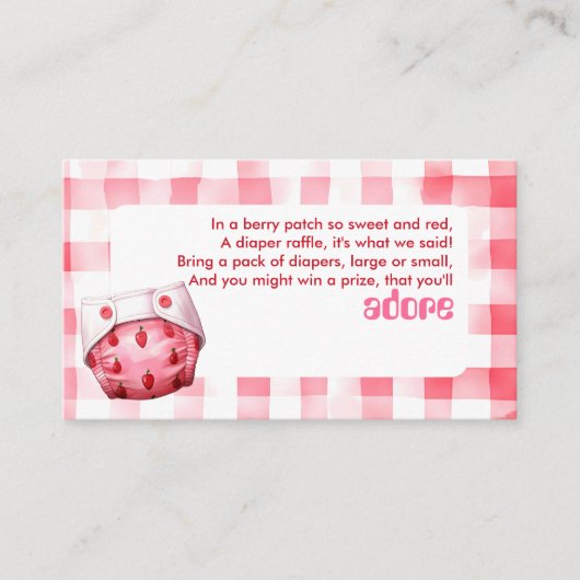 Luier Raffle Baby shower Aardbei Gingham Roze Informatiekaartje (Voorkant)