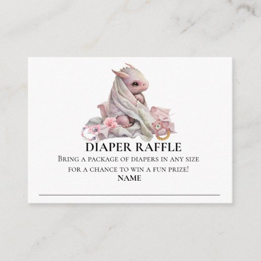 Luier Raffle Baby shower Dragon Pink Informatiekaartje (Voorkant)