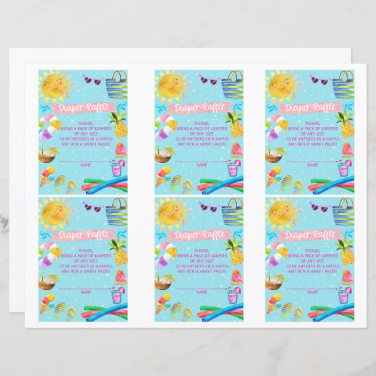 Luier Raffle baby shower kaarten, zwembad baby sho (Voorkant / Achterkant)