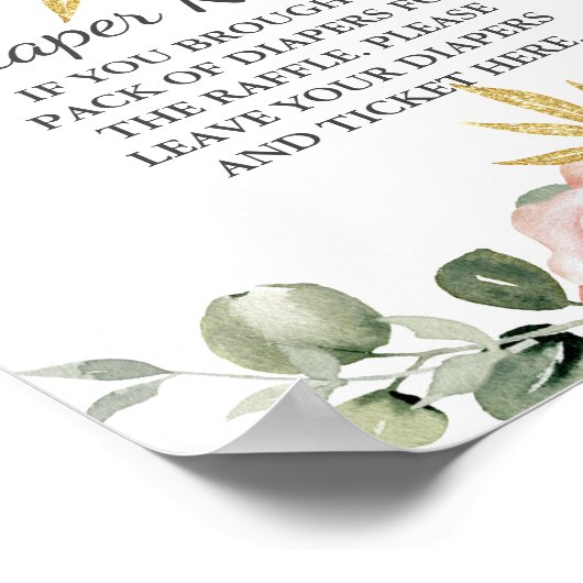 Luier Raffle Baby shower Navy Blush Roze Bloemen Poster (Hoek)