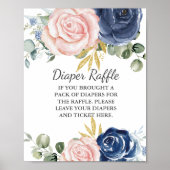 Luier Raffle Baby shower Navy Blush Roze Bloemen Poster (Voorkant)