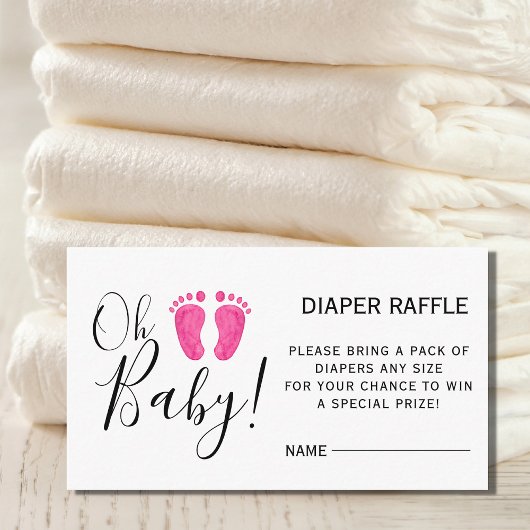 Luier Raffle Baby shower roze voeten Informatiekaartje