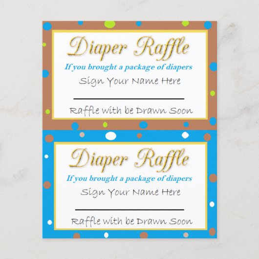 Luier Raffle Baby Shower Spel Blauw, Groen Bruin Flyer (Voorkant)