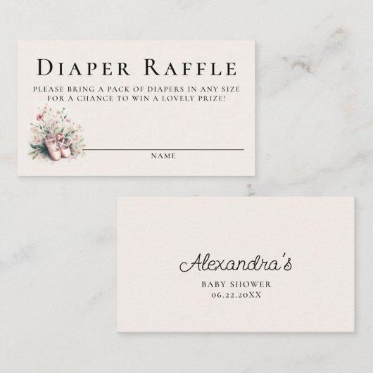 Luier Raffle Ballerina Ballet Girl Baby shower Informatiekaartje (Voorkant / Achterkant)