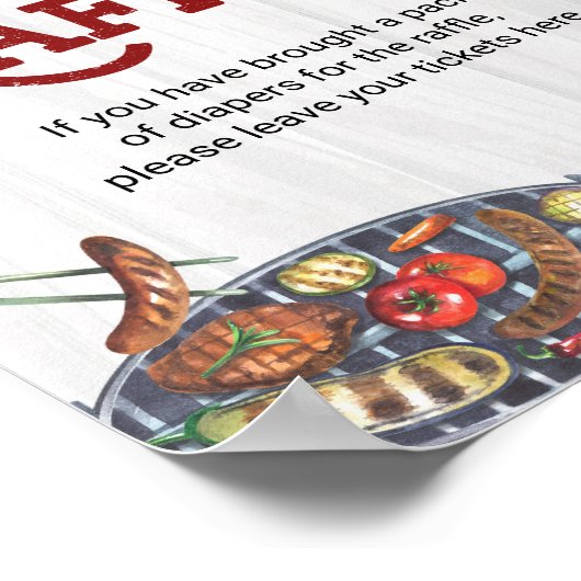 Luier Raffle BBQ Achtertuin Rustiek Baby shower Poster (Hoek)