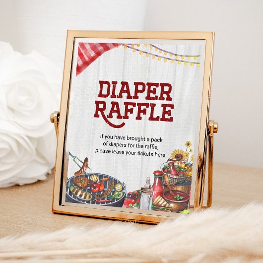 Luier Raffle BBQ Achtertuin Rustiek Baby shower Poster