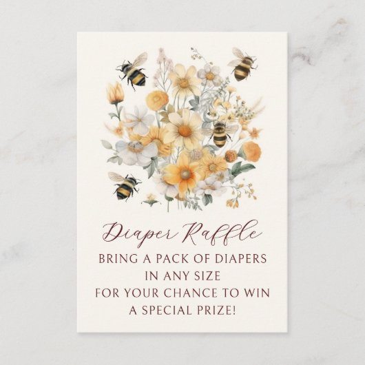 Luier Raffle Bee Wildflower Floral Baby shower Informatiekaartje (Voorkant)