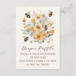 Luier Raffle Bee Wildflower Floral Baby shower Informatiekaartje