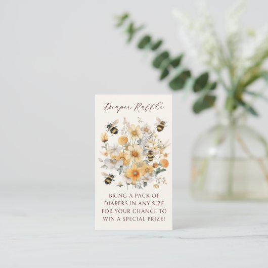 Luier Raffle Bee Wildflower Floral Baby shower Informatiekaartje (Staand voorkant)