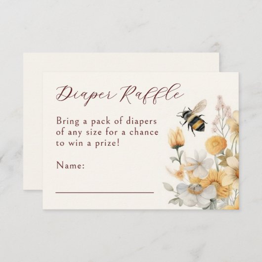Luier Raffle Bee Wildflower Floral Baby shower Informatiekaartje (Voorkant / Achterkant)