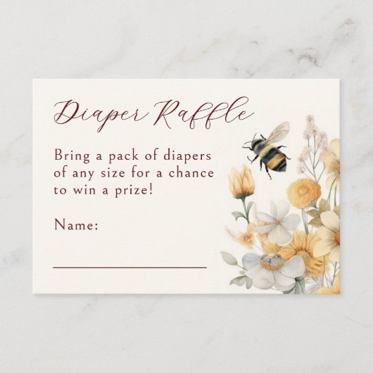 Luier Raffle Bee Wildflower Floral Baby shower Informatiekaartje (Voorkant)
