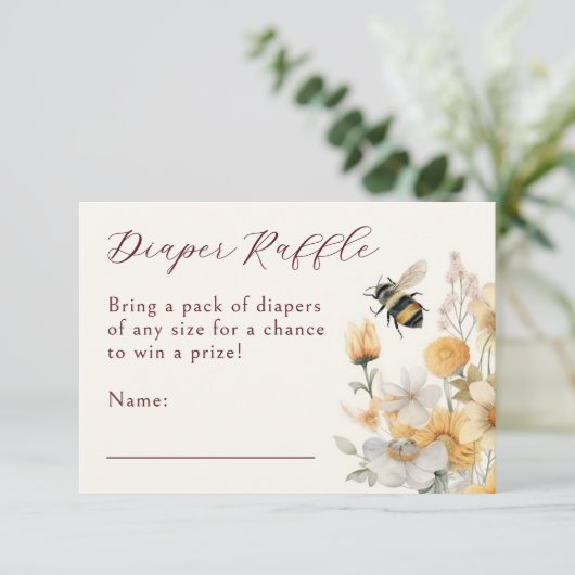 Luier Raffle Bee Wildflower Floral Baby shower Informatiekaartje (Staand voorkant)