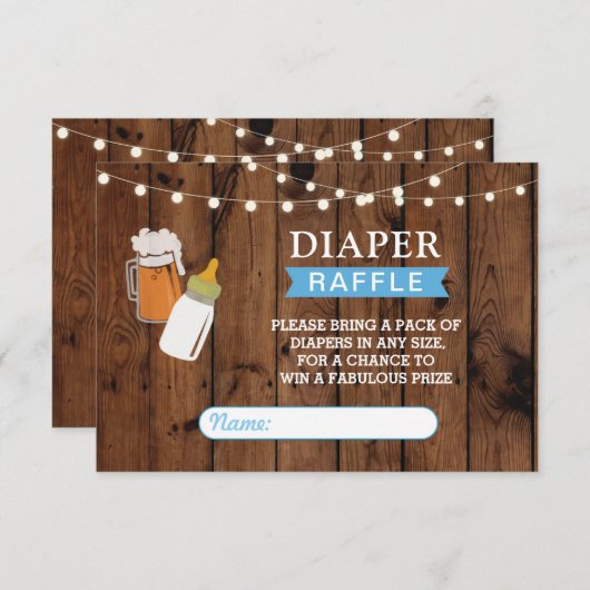 Luier Raffle Beer Baby shower Boy Brewing Blue Informatiekaartje (Voorkant / Achterkant)