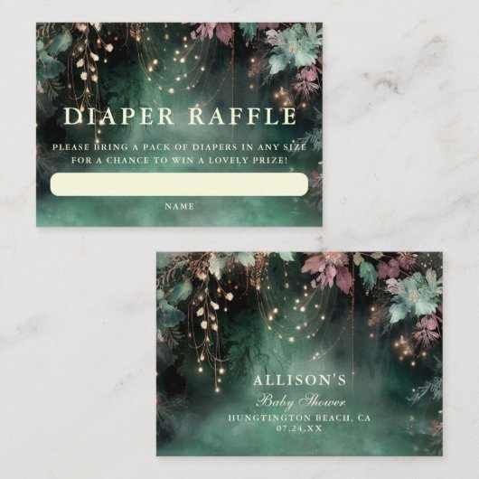 Luier Raffle betoverd bos groen boog Informatiekaartje (Voorkant / Achterkant)