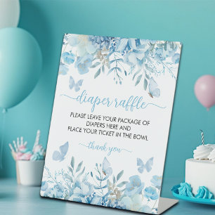 Luier Raffle Blauw Bloemen Baby shower Reclamebord Met Voetstuk