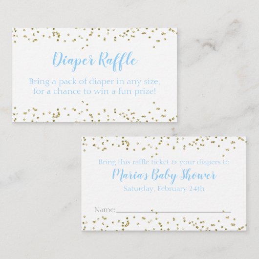 Luier Raffle Blauw & Goud Confetti Boy Baby shower Informatiekaartje (Voorkant / Achterkant)