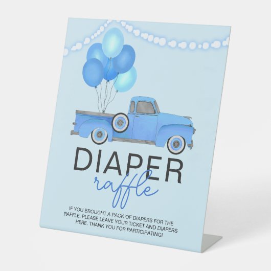 Luier Raffle Blauw Vrachtwagenballon Licht Baby sh Reclamebord Met Voetstuk (Voorkant)
