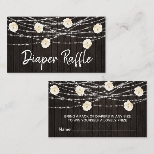*~* Luier Raffle Bloemen Hout Rustieke String Ligh Informatiekaartje (Voorkant / Achterkant)