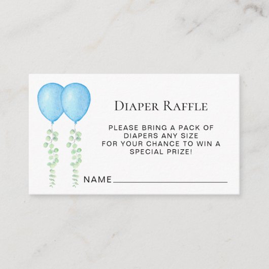Luier Raffle Blue Balloons Twin Boy's Baby shower Informatiekaartje (Voorkant)