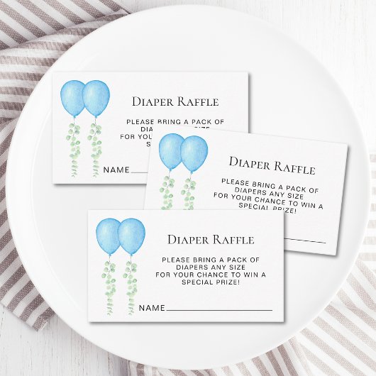 Luier Raffle Blue Balloons Twin Boy's Baby shower Informatiekaartje
