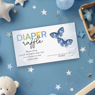 Luier Raffle Blue Butterflies Twins Baby shower Informatiekaartje