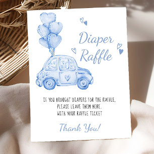 Luier Raffle Blue Car Balloons Baby shower Game Poster