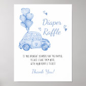 Luier Raffle Blue Car Balloons Baby shower Game Poster (Voorkant)