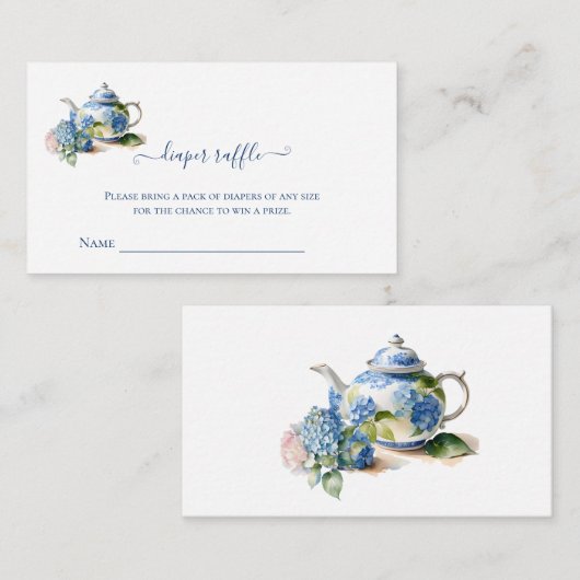 Luier Raffle Blue Hydrangea Tea Party Informatiekaartje (Voorkant / Achterkant)