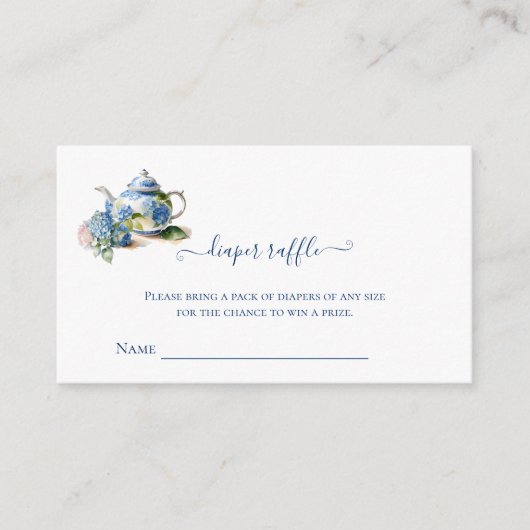 Luier Raffle Blue Hydrangea Tea Party Informatiekaartje (Voorkant)