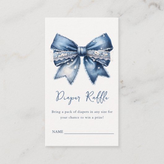 Luier Raffle Blue Jean Denim Bow Baby shower Informatiekaartje (Voorkant)