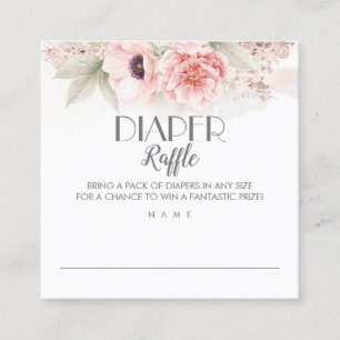 Luier Raffle Blush Roze Bloemen Baby shower Vierkante Visitekaartje