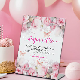 Luier Raffle Blush Rozen Baby shower Reclamebord Met Voetstuk