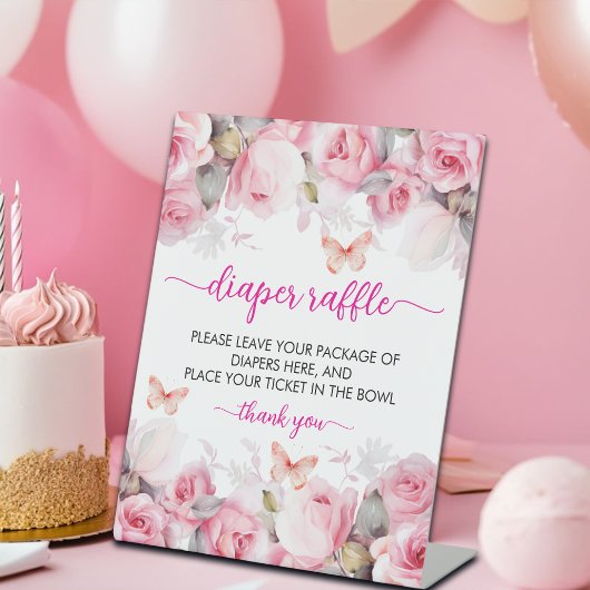 Luier Raffle Blush Rozen Baby shower Reclamebord Met Voetstuk