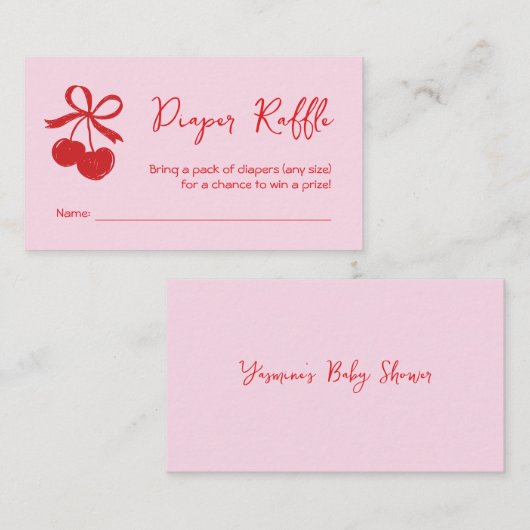 Luier Raffle Bow Cherry Roze & Rode Hand getekend Informatiekaartje (Voorkant / Achterkant)