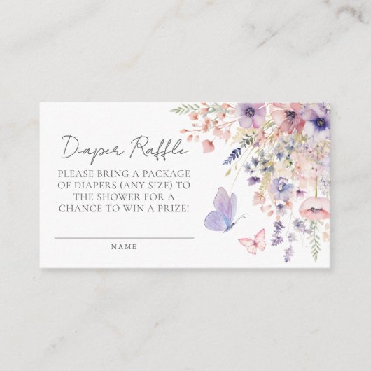 Luier Raffle Butterfly Wildflower Baby shower Informatiekaartje (Voorkant)
