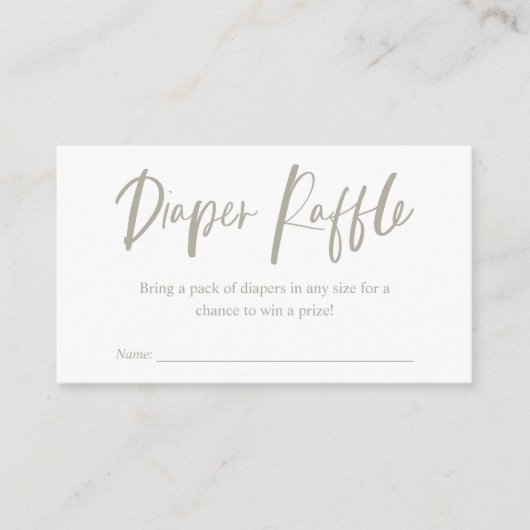 Luier Raffle Calligrafie Neutraal Baby shower Informatiekaartje (Voorkant)