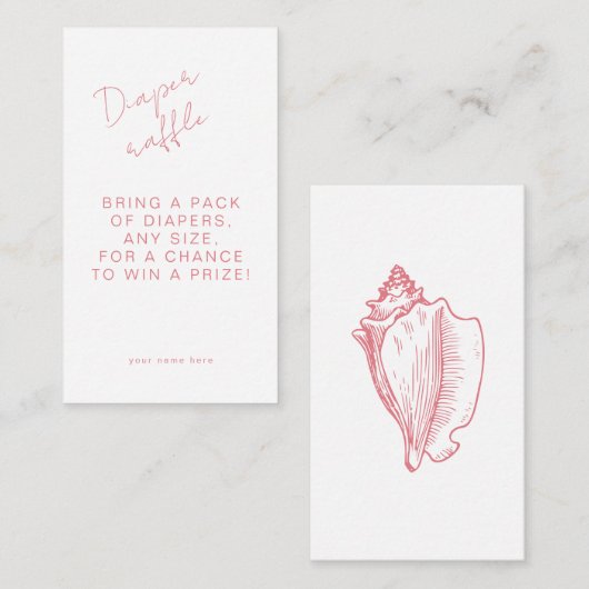 Luier Raffle Chic Pink Seashell Baby shower Informatiekaartje (Voorkant / Achterkant)