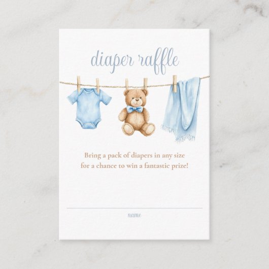Luier Raffle Clothesline Boy Baby shower Informatiekaartje (Voorkant)