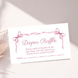 Luier Raffle Coquette Bows Baby Meisje Douche Informatiekaartje<br><div class="desc">Deze schattige luierverloting baby girl shower enclosure card is voorzien van een zacht roze banner versierd met delicate waterverf linten en coquette bogen. "Luier Raffle" wordt getoond in een elegant roze script,  terwijl uw gepersonaliseerde luier raffle instructies zijn in schone,  eenvoudige roze letters.</div>