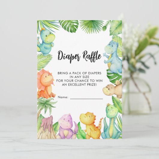 Luier Raffle Dinosaur Baby shower Kaart (Staand voorkant)