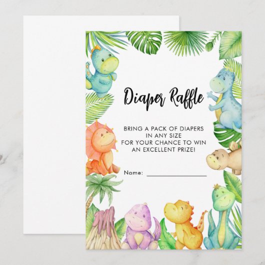 Luier Raffle Dinosaur Baby shower Kaart (Voorkant / Achterkant)