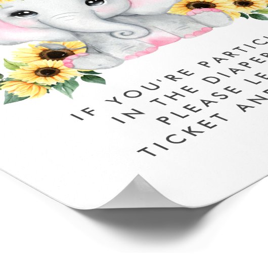 Luier Raffle Drop Off Olifant Baby Meisje Douche Poster (Hoek)